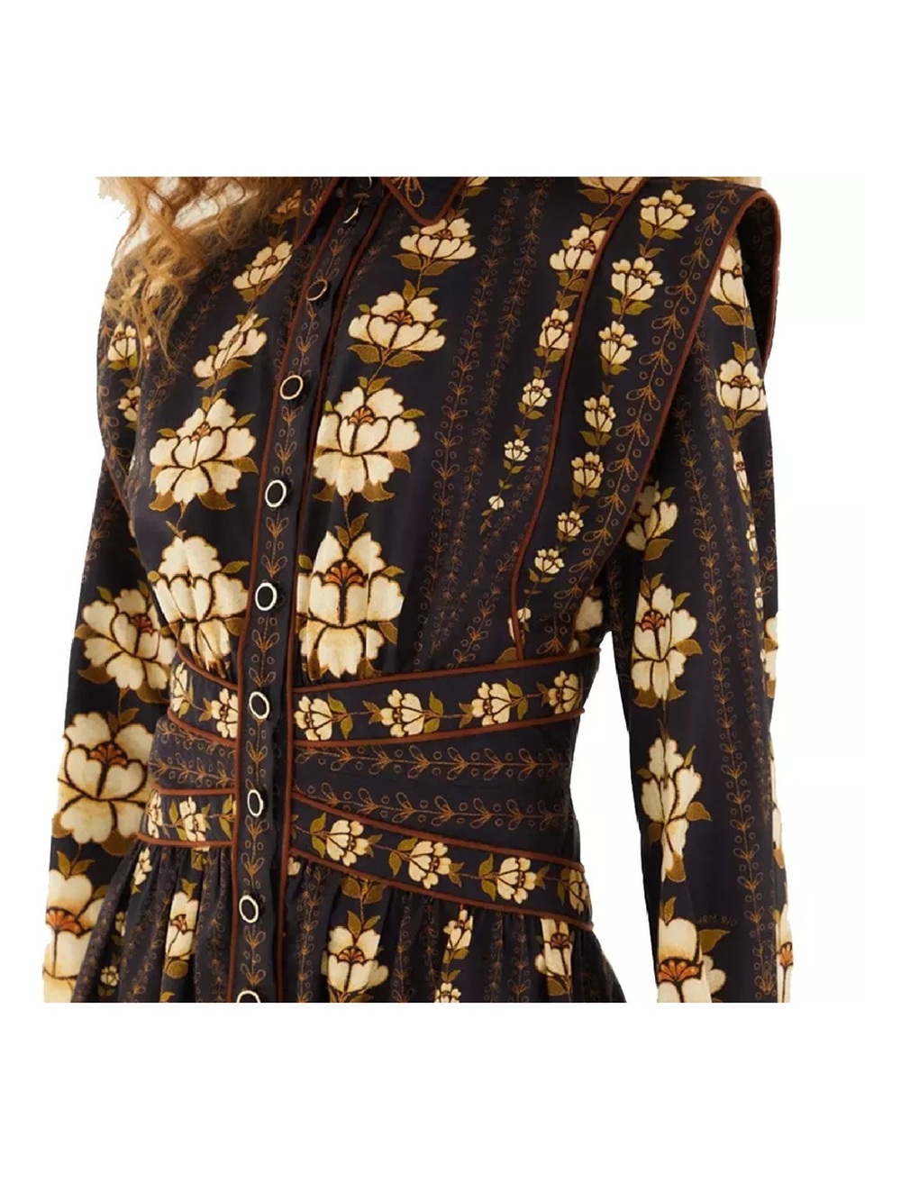 FARM Rio Black Floral Button-Front Mini Dress with Cream & Gold Accents - Picture 3 of 9